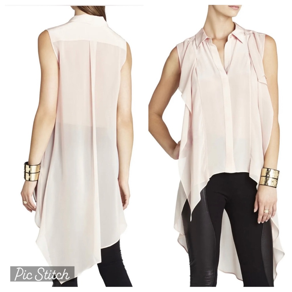 BCBG MAX AZRIA Bare Pink Kaley Silk High Low Tunic Top XS